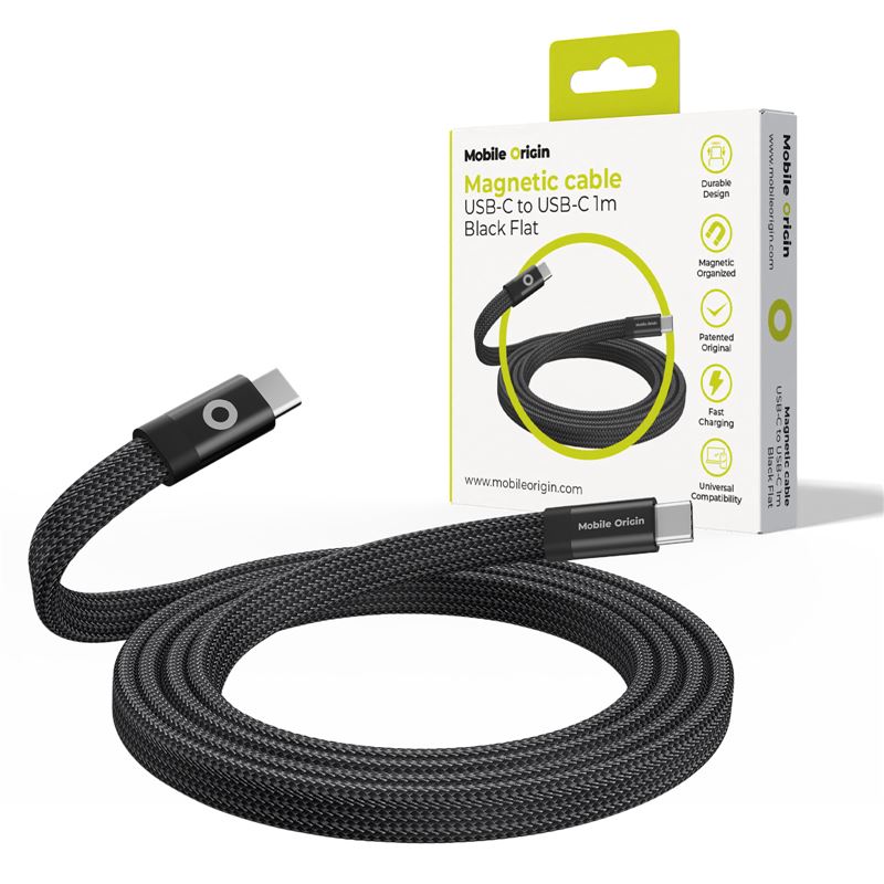 Mobile Origin magnetisches USB-C Kabel, flach, 1 m, schwarz