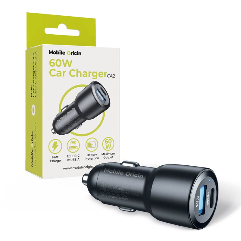 Mobile Origin Kfz-Ladegerät CA2 mit USB-C und USB-A, 60 W