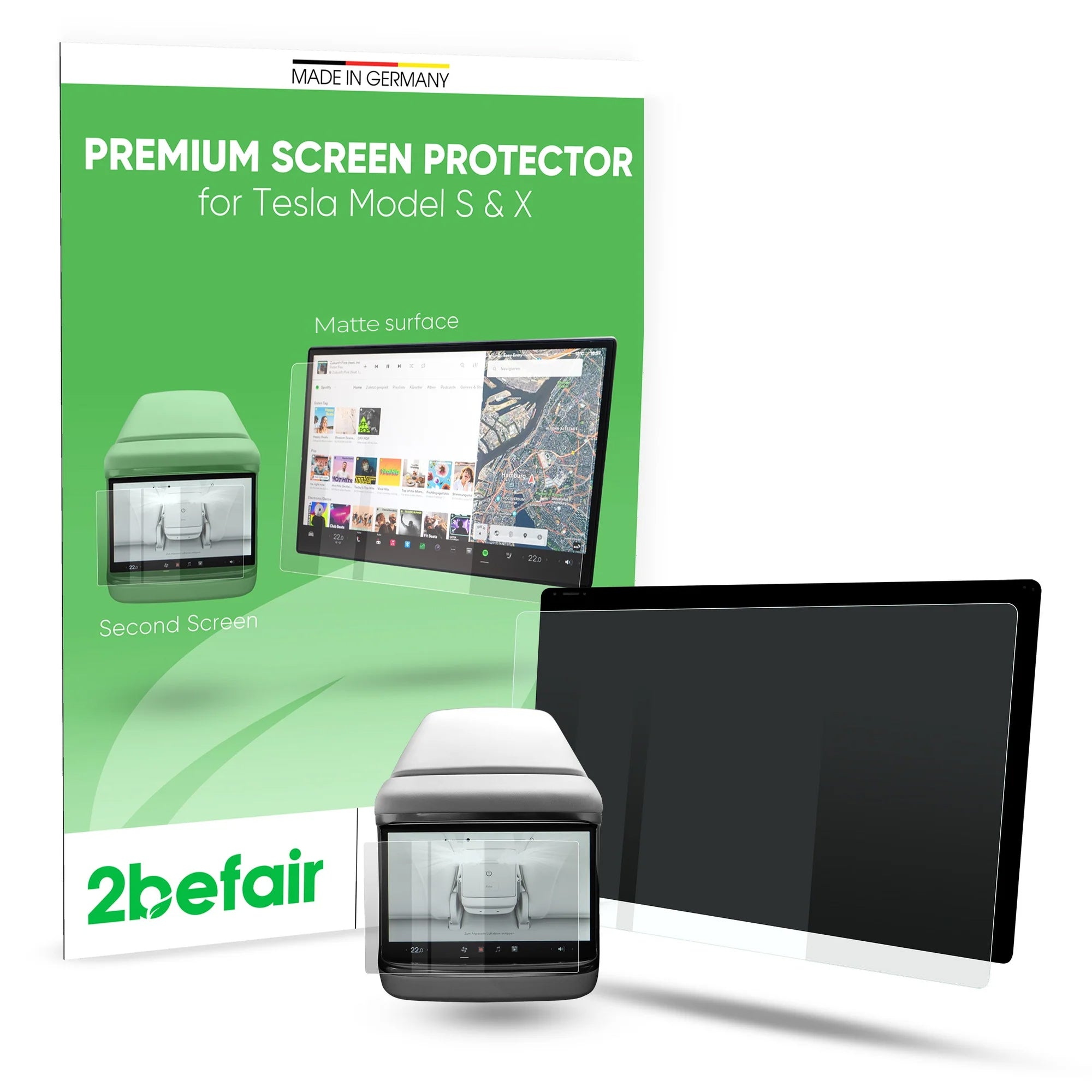 2befair screen protector set matt/clear for the Tesla Model S/X