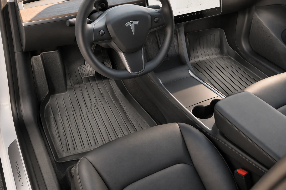 Gummimatten Set Innenraum für das Tesla Model Y – Frontmatten Fahrer- und Beifahrerseite im Fahrzeug
