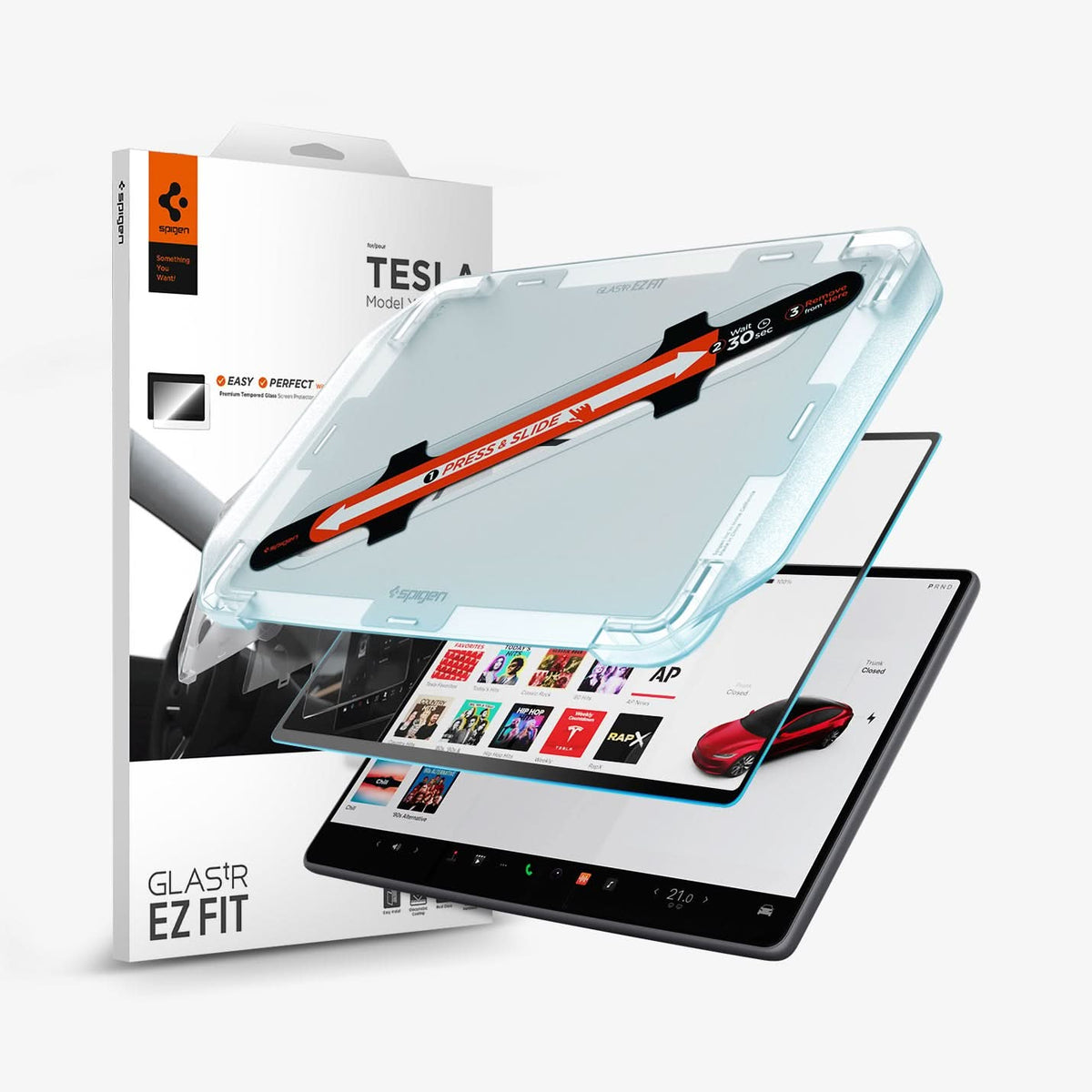 Spigen EZ Fit Displayschutzfolie Matt 15,4 Zoll mit Verpackung und Montagerahmen für Tesla Model 3 Highland und Model Y Juniper