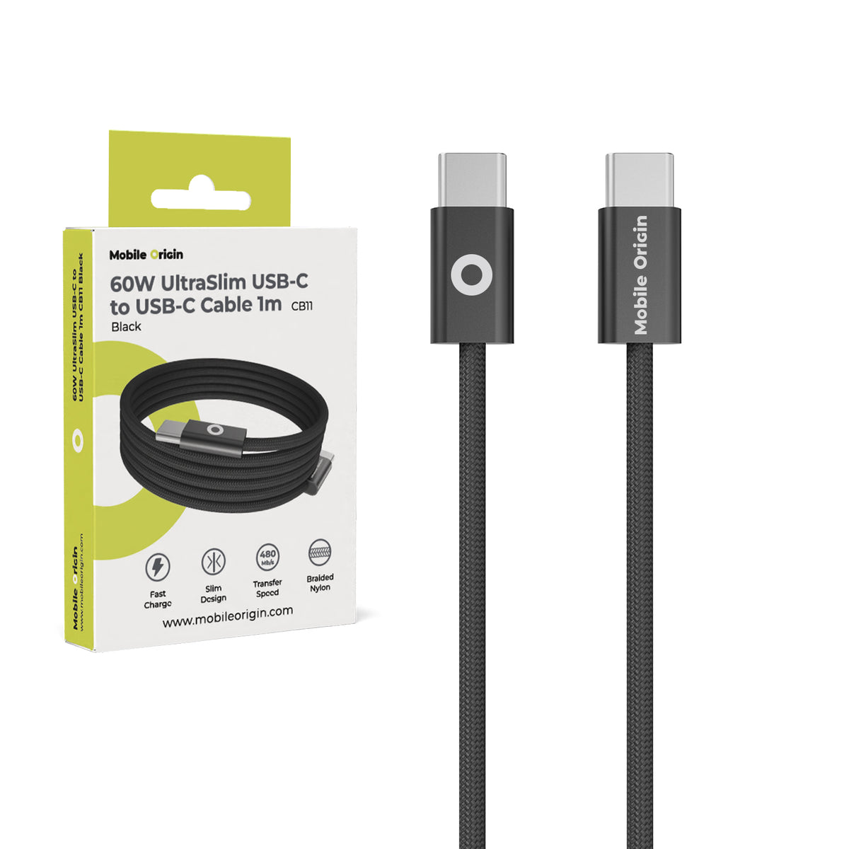 Mobile Origin UltraSlim USB-C Kabel CB11, 1 m, schwarz