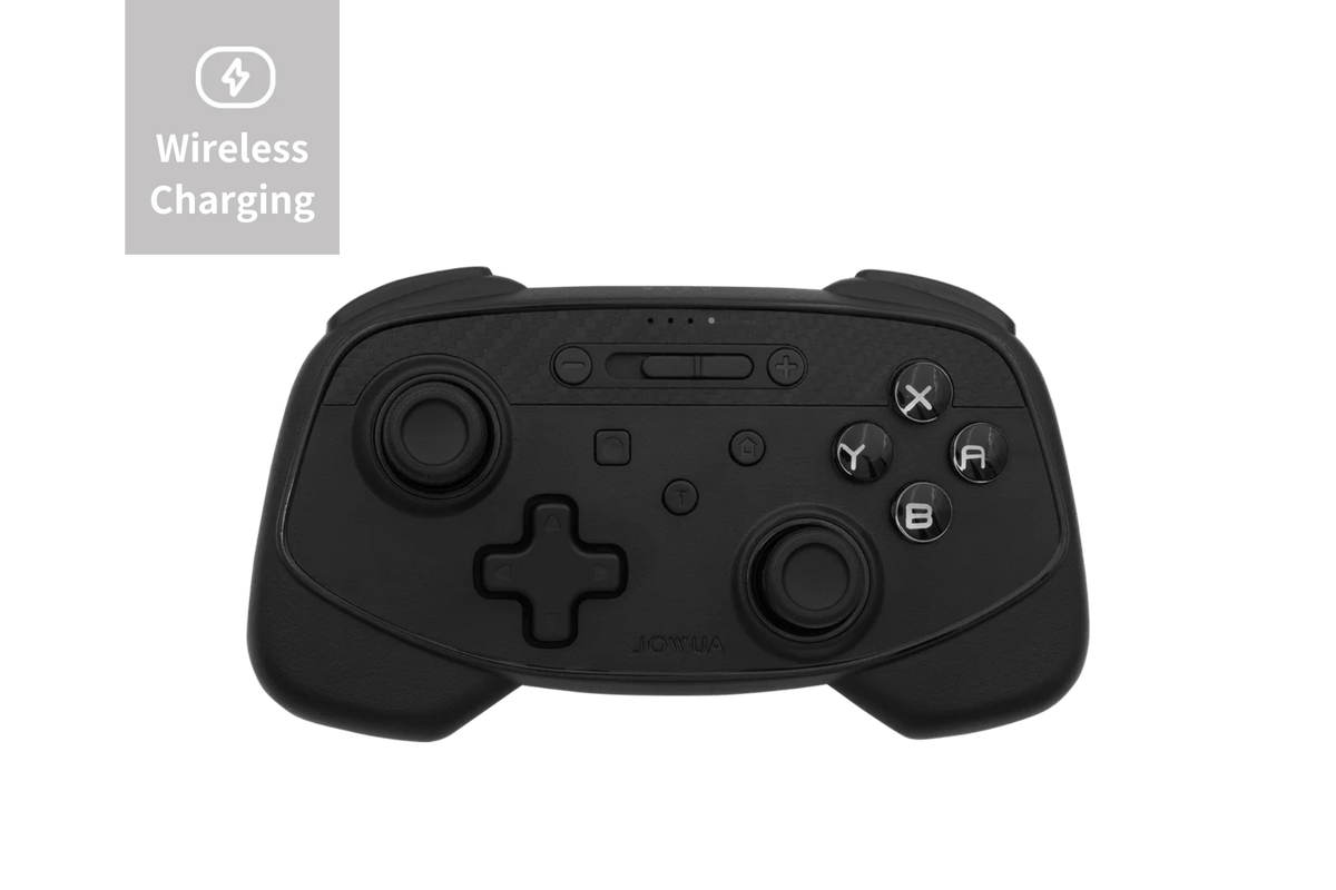 Jowua Gaming-Controller in Carbon-Ausführung freigestellt, mit zwei Joysticks, Steuerkreuz und Tastenfeld