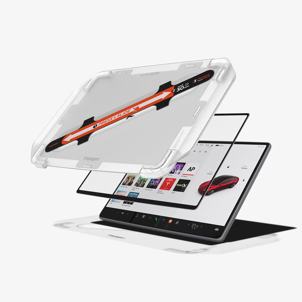 Spigen EZ Fit Displayschutzfolie Klar 15,4 Zoll mit Montagerahmen für Tesla Model 3 Highland und Model Y Juniper
