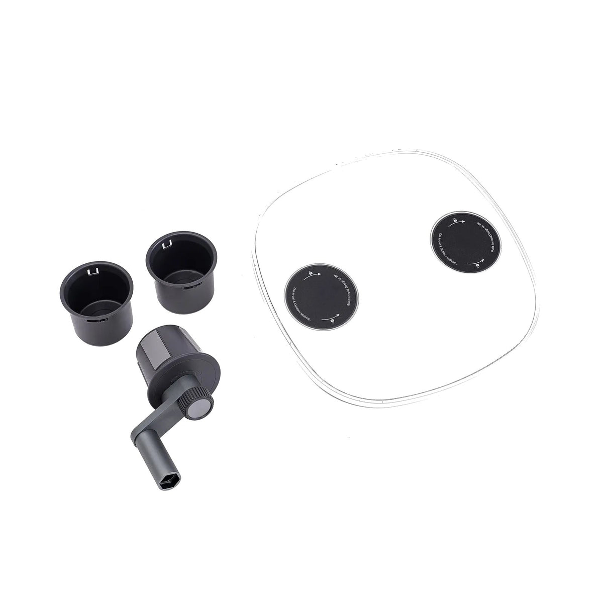 Lieferumfang MebaHeart Car Table Weiß: Tischplatte, Cupholder-Basis, Getränkehalter-Einsätze