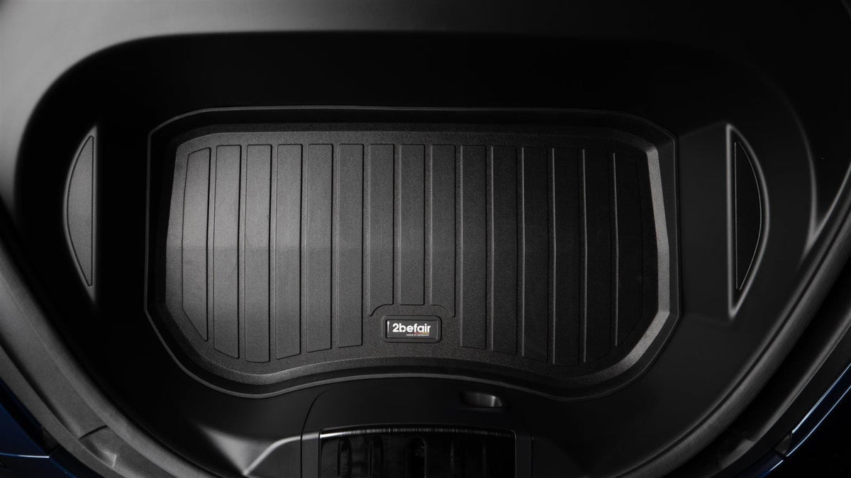 2befair Allwettermatten Set Kofferraum (hinten und vorne) für das Tesla Model 3 – Frunkmatte im Frunk eingelegt